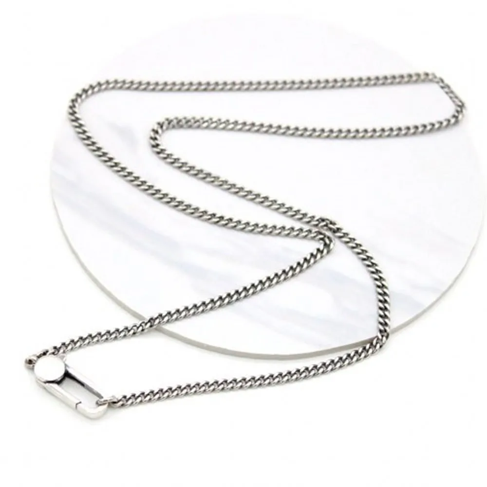 BOCAI 3MM  New S925 Silver Whip Chain Wide-Faced Vintage Sweater Chain Long Trendy Men and Women Necklace