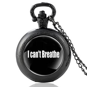 I Can't Breathe Symbol Black Glass Cabochon Vintage Quartz Pocket Watch Men Women Pendant Necklace Chain Hours Clock Gifts