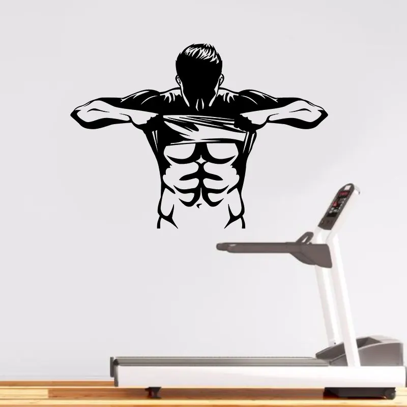 

Handsome fitness vinyl wall decals sports gym bodybuilder muscle stickers gym decoration home training room bedroom decor js17