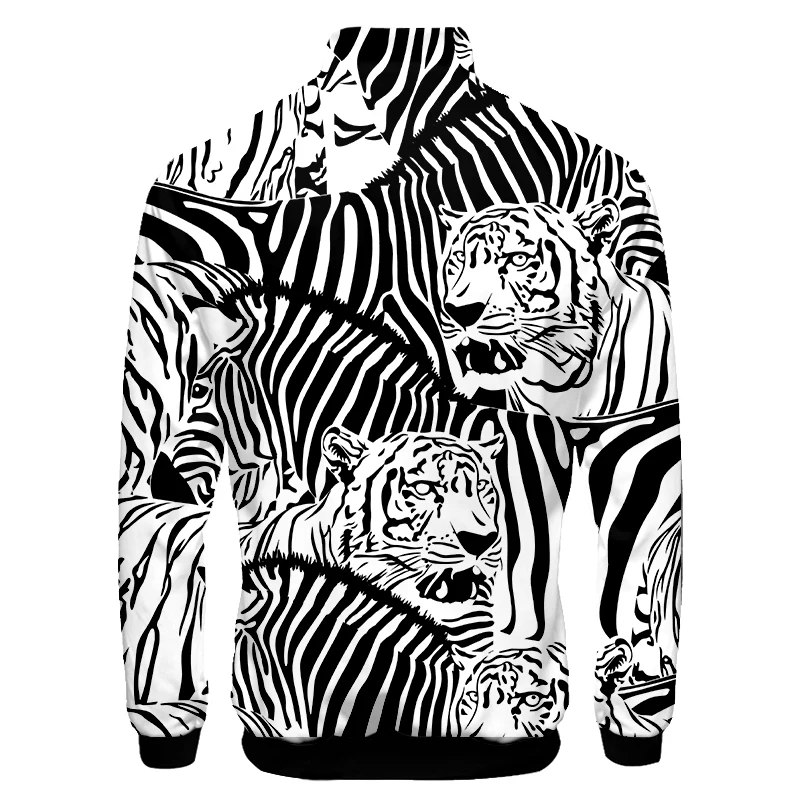 Zip Jacket Men's Autumn Personality Tops 3D Printed Black White Tiger Zebra Casual Plus Size 4XL Costuming Unisex Winter Coat