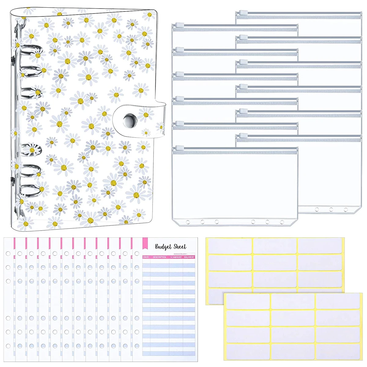 Imagem -01 - Capa Encadernadora a6 de Pvc para Notebook Cobertura de Orçamento Planejador de Sistema com 12 Bolsos com Zíper Transparente Folhas de Orçamento e Etiquetas 27 Peças capa encadernadora a6 de pvc para notebook cobertura de orcamento planejador de sistema com 12 bolsos com ziper transparente folhas de orcamento e etiquetas 27 pecas 01