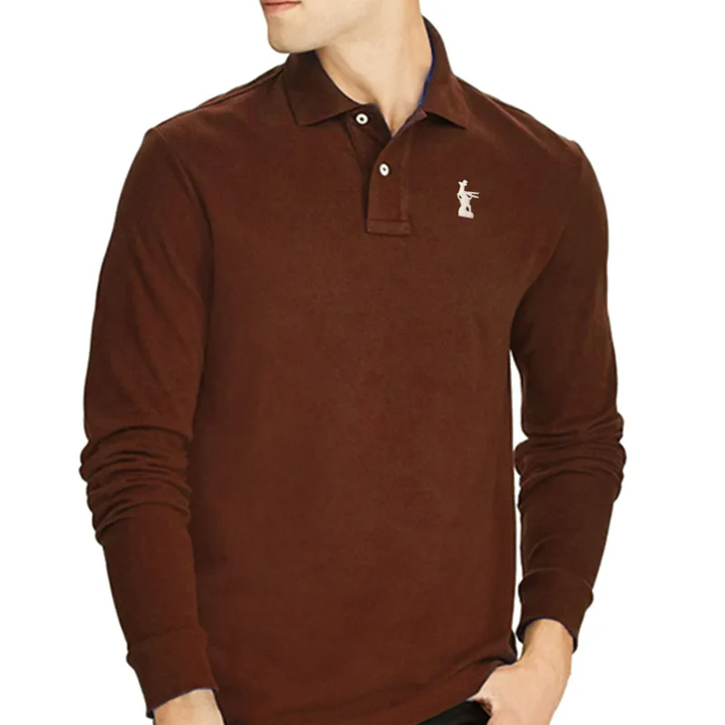 Men\'s 100% Cotton Autumn Long Sleeve Embroidered Deer Logo Polo Shirt Casual Brand Polos Homme Fashion Apparel Tag Top SIZE 5XL