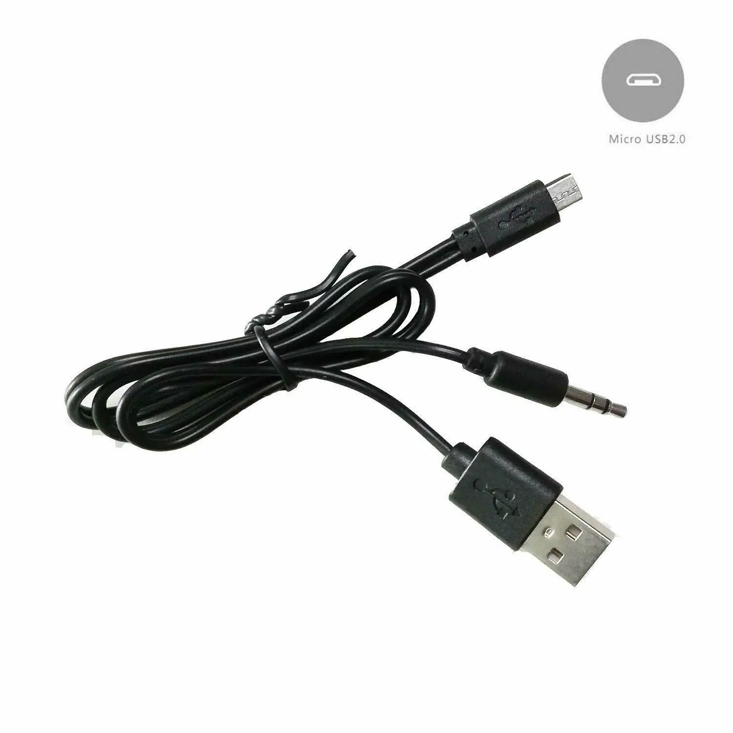 1pc Micro Male to 3.5mm 3 pole TRS Male + USB 2.0 A Male Plug Audio Charge Connector Cable for Speaker Android 1m 3ft