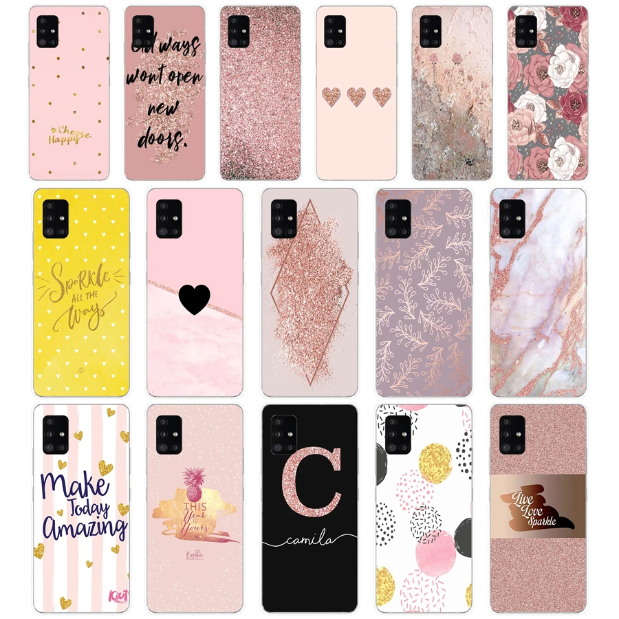 331FG Gold Rose Glitter Love Soft Silicone Tpu Cover Case for Samsung Galaxy A20 A20E A20S A40 A31 A41 A51 A71 case