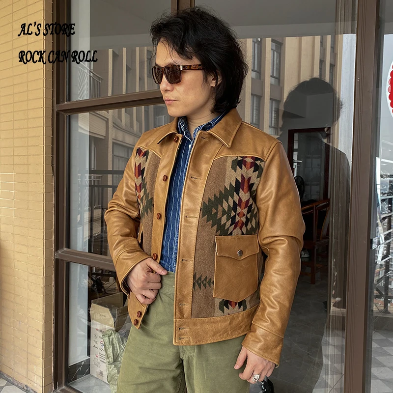 XW467 RockCanRoll Read Description! Super Quality Coat Genuine Cow Leather & Wool Cowhide Stylish Durable Navajo Jacket