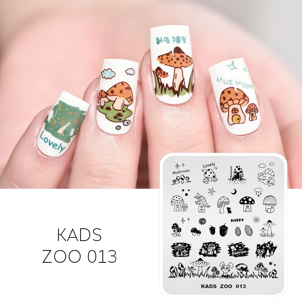 KADS Nail Stamp Plate grzyby żołędzie szyszki sosnowe wzór Nail artystyczny obraz wzornik płyta do drukowania paznokci DIY talerze dekoracyjne