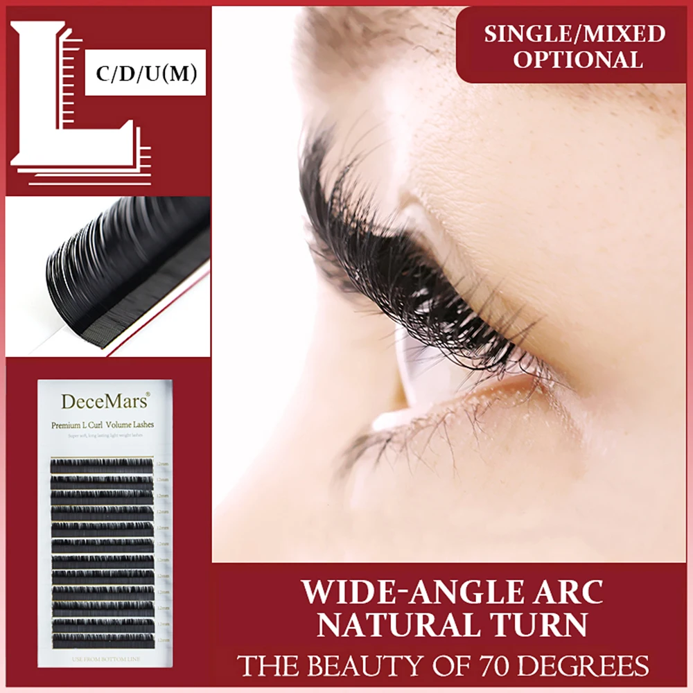 DeceMars L LC LD LU M Brown Color yelash extension PBT Mink Eyelash Extension for Grafting L Shaped lashes 8-15mm