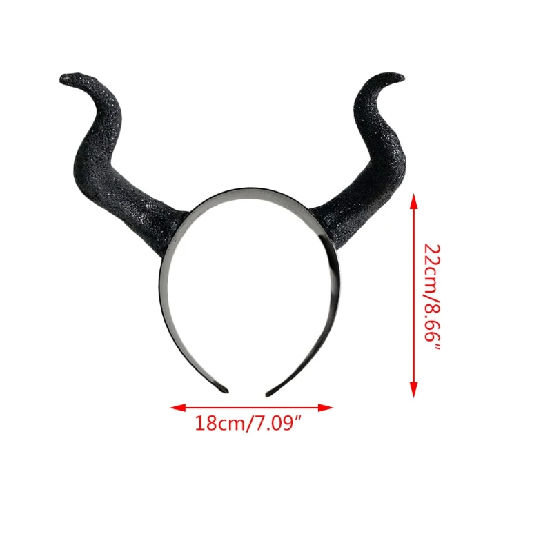 Diadema cuerno buey largo negro bruja Halloween, diadema película demonio, malvada, aro con purpurina, accesorio disfraz gótico Cosplay, tocado