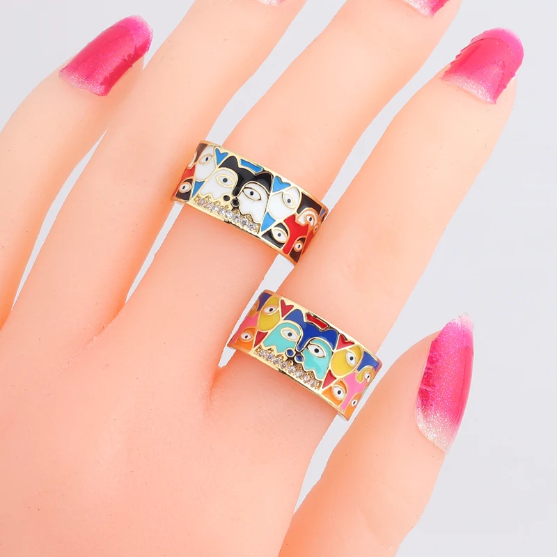 2021 New Colorful Eye Rings For Women White CZ Handmade Enamel Lovely Cat Unique Trendy Ring Party Fashion Jewelry