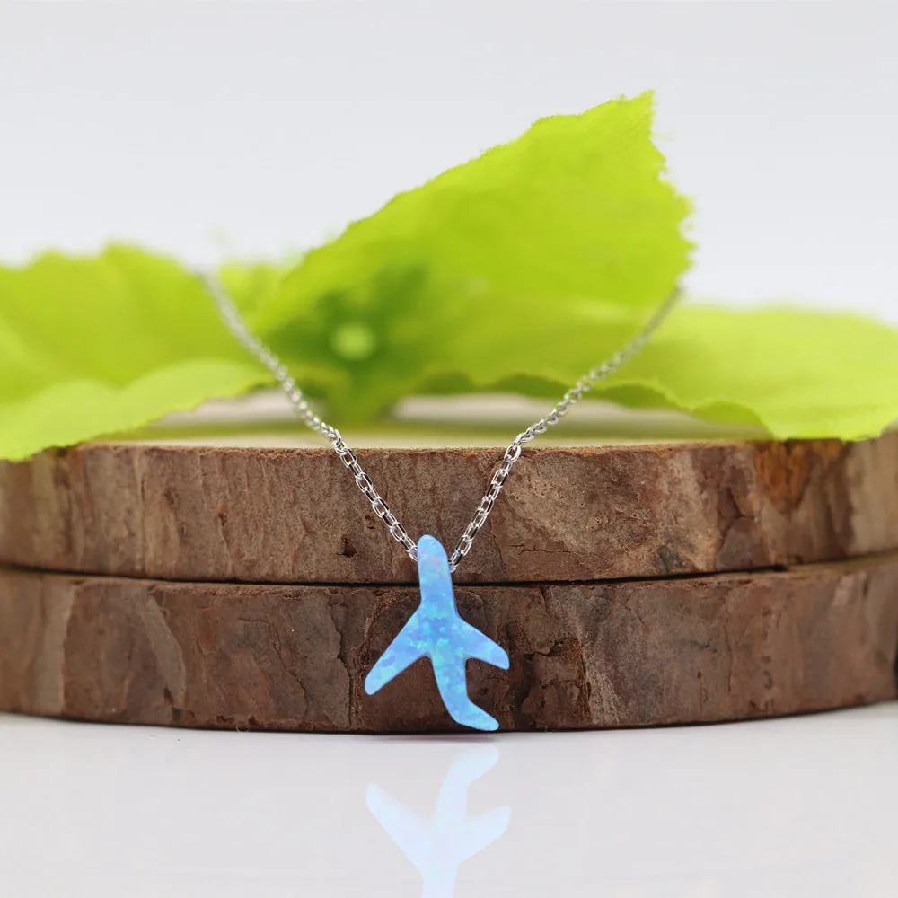 

(1 шт./лот) Бесплатная доставка 12,2*8,6 мм светильник синий Op06 синтетический опал самолет кулон 925 серебро O Цепи опал ожерелье слона