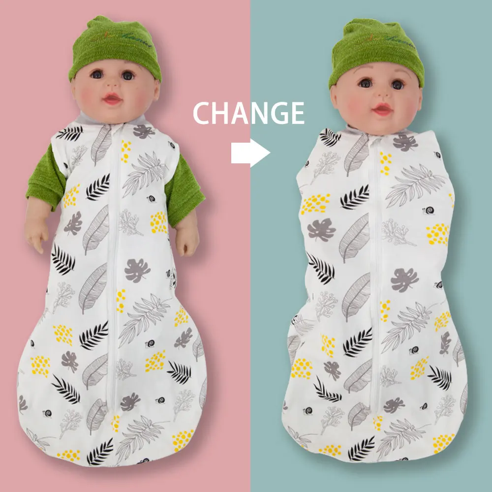 Saco de dormir para bebé recién nacido, 100% algodón, manta suave, bonito patrón de aire acondicionado, 0-6M, 2 en 1, multifuncional