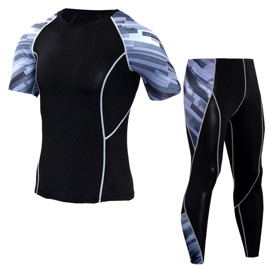 Compression Men Sports Quick Dry Running Suits T Shirt Pants Sets MMA Jogging Clothes Gym Sportswear Training Fitness Tracksuit