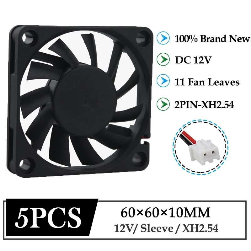 5Pcs Gdstime DC 12V 60mm 60mmx10mm Computer Case Brushless Axial Cooling Fan 6cm 60x60x10mm PC CPU Heatsink Cooler Fan