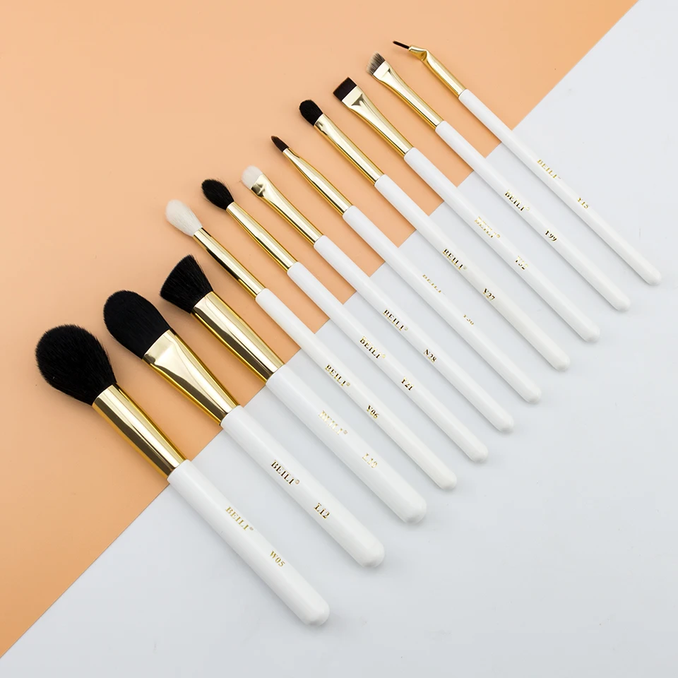 BEILI 11pcs Professional Makeup brushes set Pearl White Gold XGF Goat hair Highlight Eyebrow Eyeshadow Eyeliner Make up brushes