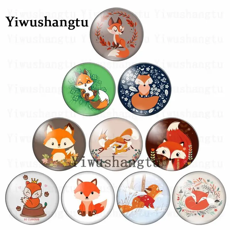 

Cute cartoon animals Fox art painting 12mm/18mm/20mm/25mm Round photo glass cabochon demo flat back Making findings