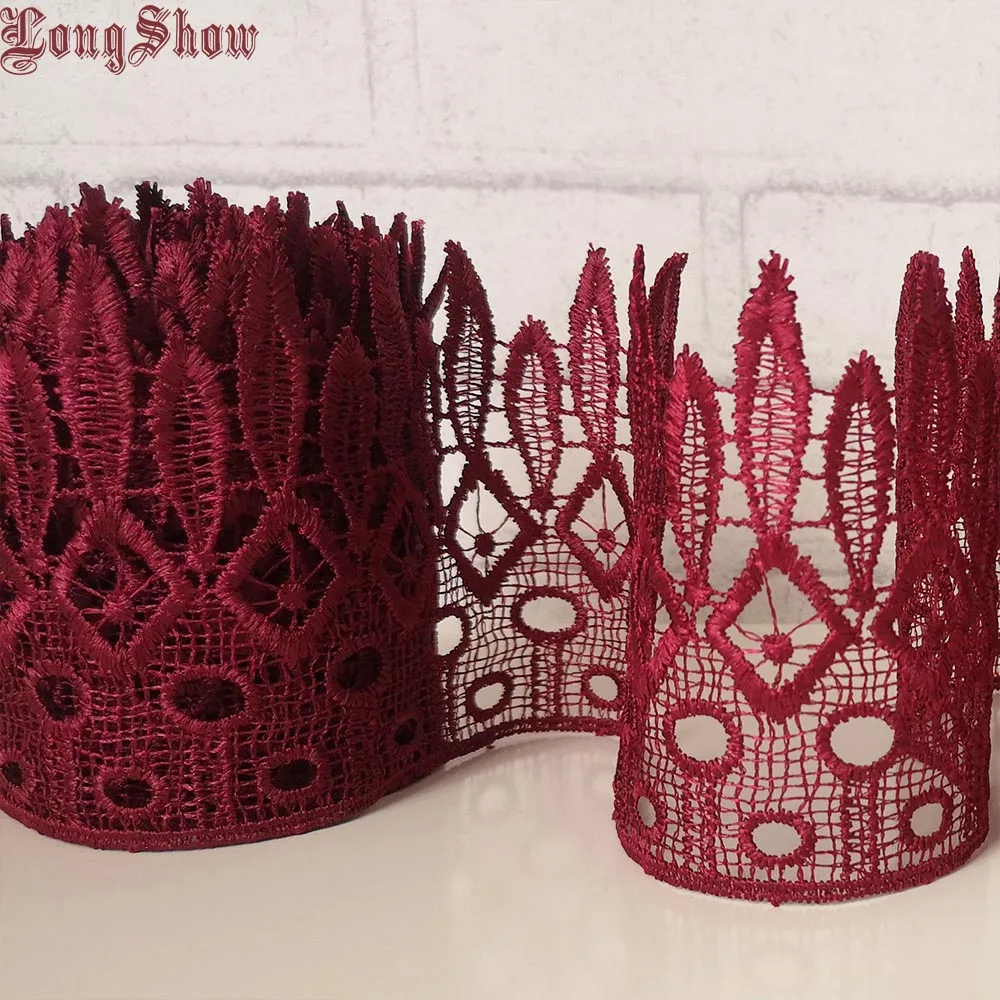 1 Lot/5Yards Pure Polyester Burgundy Color Embroidered Lace Trim Apparel Decorative Sewing Lace Border DIY Material