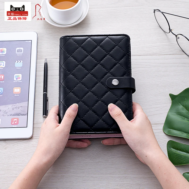 Luxury Quit Style PU Leather A6 A5 6 Ring Binder Journal Notebook Office Supplies Fashion Loose-Leaf Black Quilted Planner