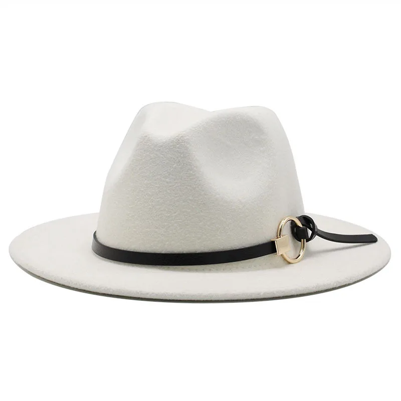 

56-60cm Men Women Flat Brim Panama Style Wool Felt Jazz Fedora Hat Cap Gentleman Europe Formal Hat white Floppy Trilby Party Hat