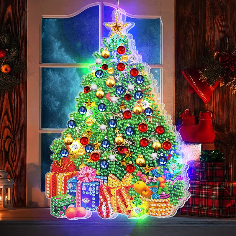 Homfun natal lâmpada led pintura diamante diy 5d luz diamante