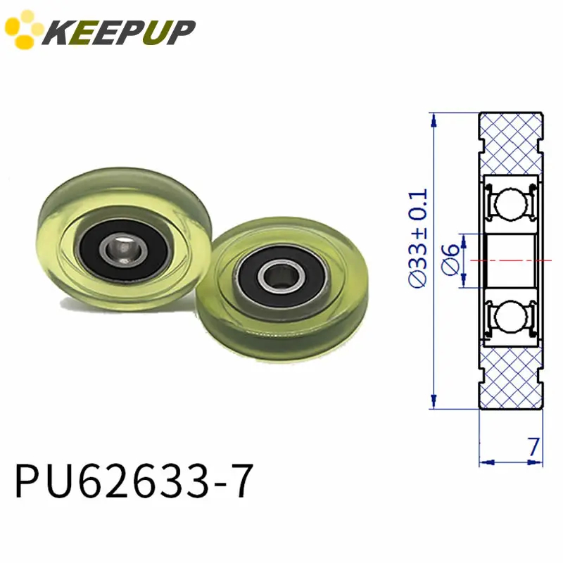 

Diameter 33mm, PU polyurethane bearing ,Rubber coated soft pulley/Roller ,width 7mm