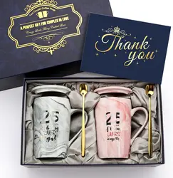 25/30/40/50 Years of Being Mr Right and Mrs Always Right Wedding Marriage Anniversary Cup for Couple Ceramic Marble Coffee Mugs