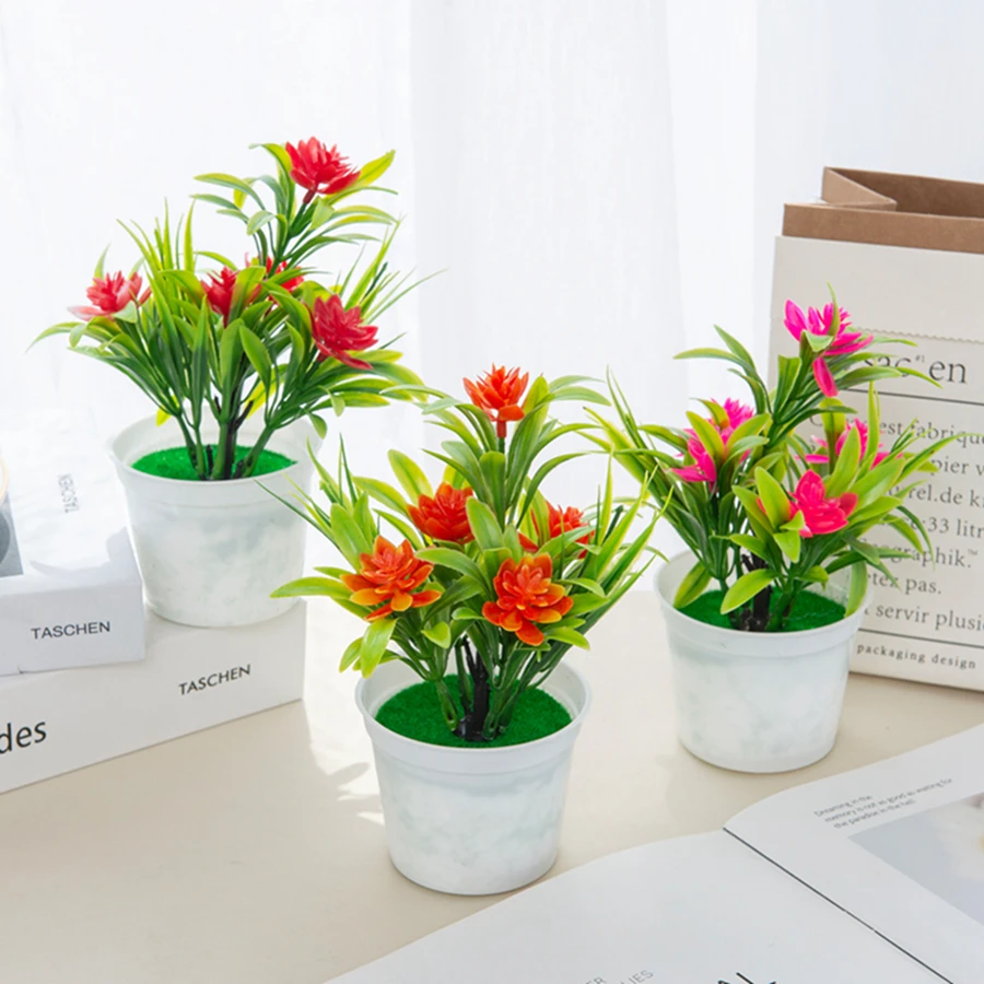 Artificial Flowers Bonsai Vase for Home table Mini Potted Christmas Wedding Decor Diy Ornamental Flowerpot Bathroom Windowsill image 6