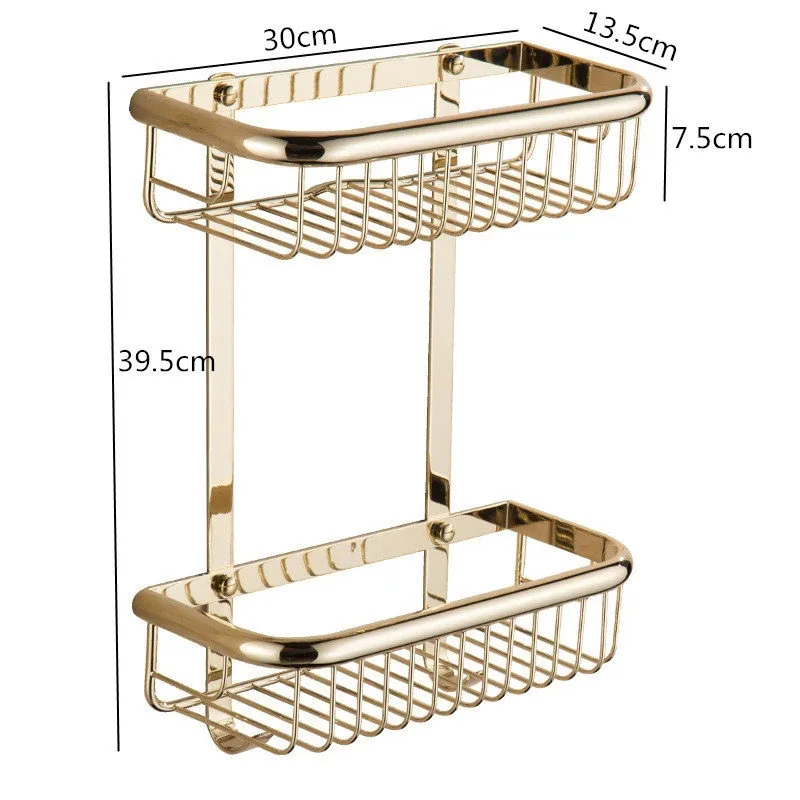 Imagem -05 - Prateleira de Canto do Banheiro Titular Sabão Dupla Camada Latão Cromado Ouro Prateleiras Banheiro Shampoo Titular Cesta Banheiro Titular