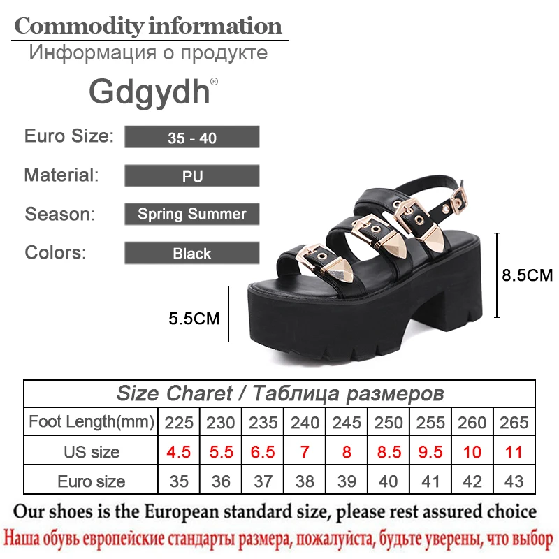 Gdgydh Sexy Gold Buckle Chunky Heel High Platform Sandals for Women Punk Goth Shoes Backless Ankle Strap Open Toe