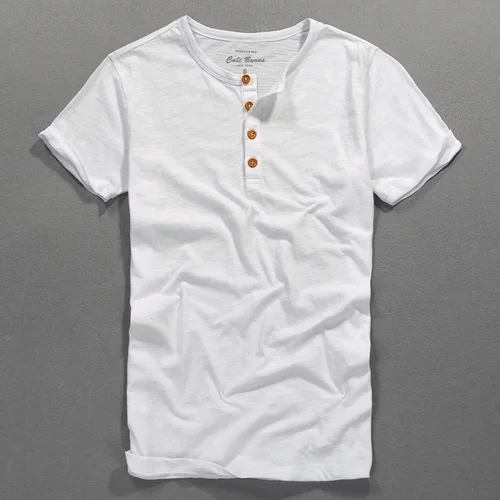 Camiseta de algodón de bambú para hombre, camiseta de manga corta con cuello de botón, Tops finos informales, camisetas cómodas, moda de verano