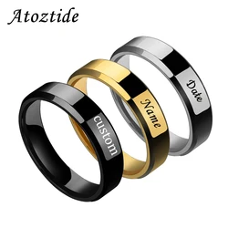 Atoztide 6mm Personalized Engrave Name Rings Stainless Steel for Women Men Wedding Band Couple Lovers Engagement Jewelry Gift
