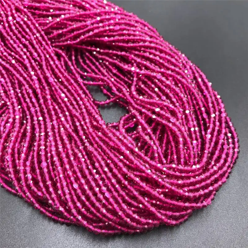 Natural Tiny Rubys Stone Beads Wholesale 2 mm 3 mm Red Quartz  Amethysts  Blue Crystal  Micro Faceted Round Beads For Jewelry