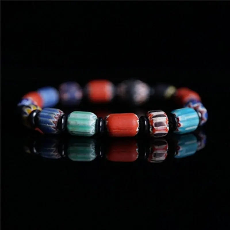  Nepal Handmade Ancient Lampwork Beaded Bracelets Stretch Colorful Beads for Girls BB-200