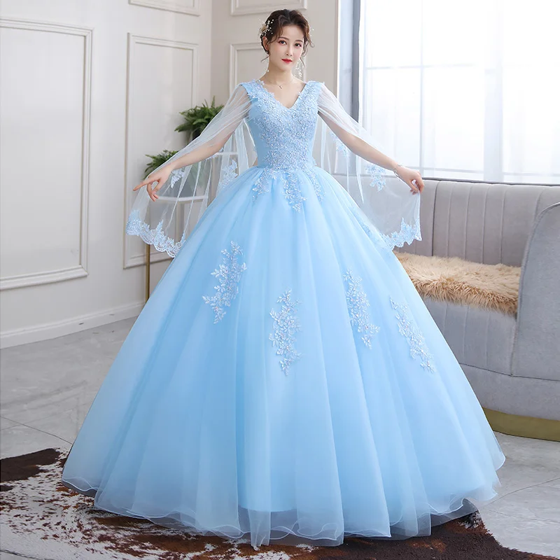 Vestidos Quinceanera платья с накидкой 2024, новое роскошное кружевное вечернее бальное платье с v-образным вырезом для выпускного вечера, винтажное платье De Bal по индивидуальному заказу