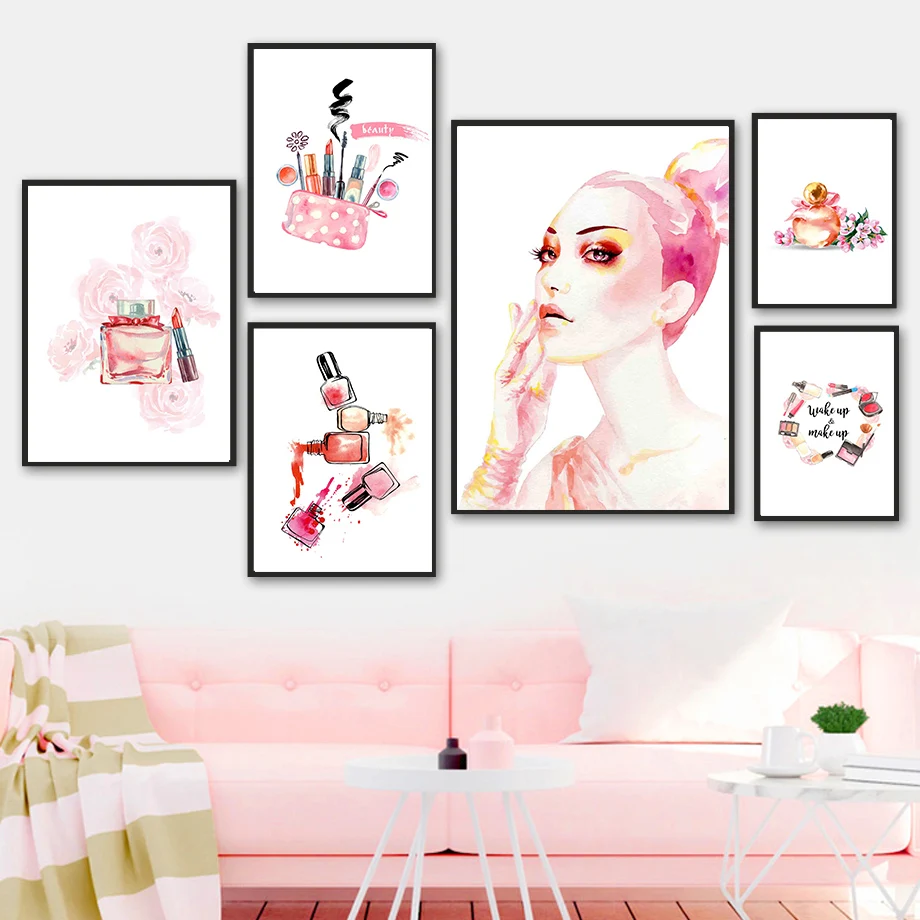 

Fashion Girl Rose Flower Cosmetic Model Wall Art Canvas Painting Nordic Posters And Prints Wall Pictures For Living Room Decor