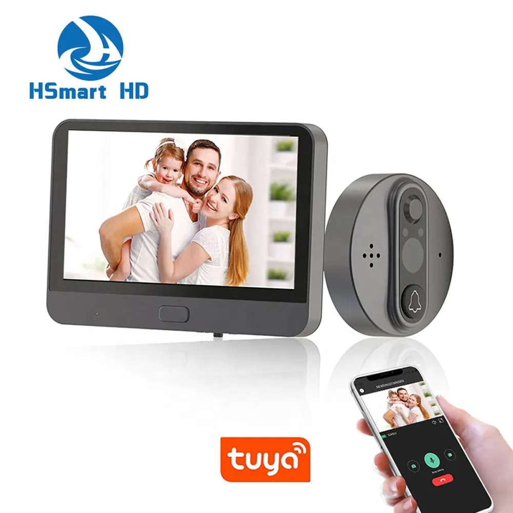 지원 tuya peephole 1080p 카메라 무선 오디오 doorbell wifi 4.3 인치 터치 스크린 비디오 인터콤 시스템