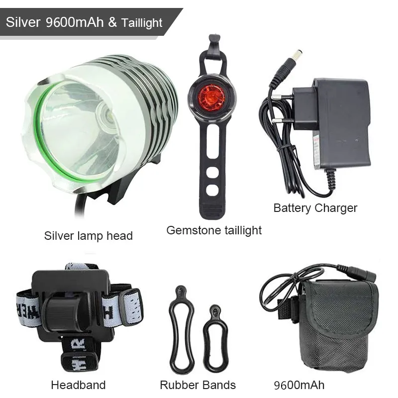 T6 LED Bike Light Mountain Bike Front Lamp 1800LM Bicycle Headlight Cycling Headlamp + 18650 Battery Pack + Charger + Taillight