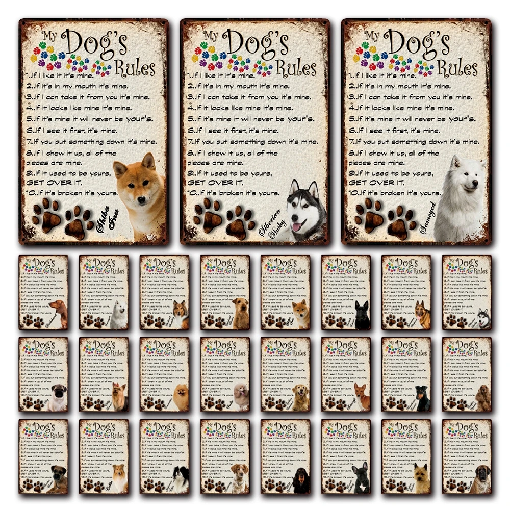 

[ Kelly66 ] My Dog's Rules Basenji Pug Pomeranian Poodle Samoyed Metal Sign Home Decor Bar Wall Art Painting 20*30 CM Size Dy130