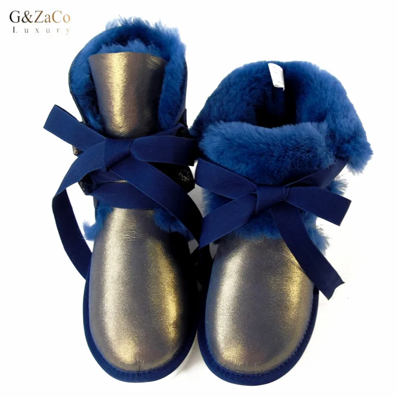 G&Zaco Luxury Sheepskin Snow Boots Women Genuine Leather Short Strap Sweet Ankle Boots Winter Wool Sheep Fur Boots
