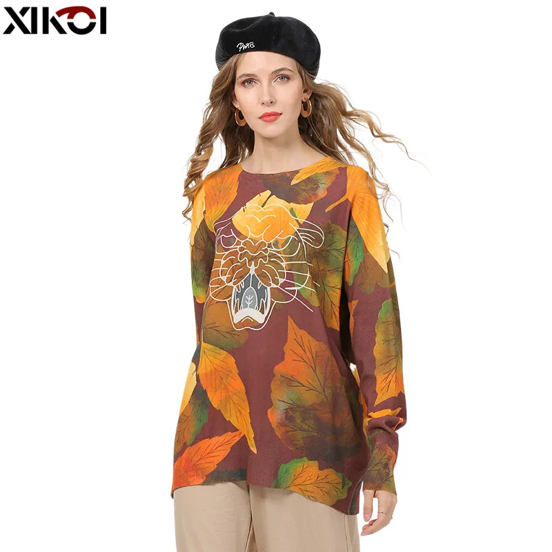 XIKOI New Tiger Print Sweaters Women Winter Oversized Jumper Knitted Pullovers Tops Plus Size Pull Femme jesery sueter feminino