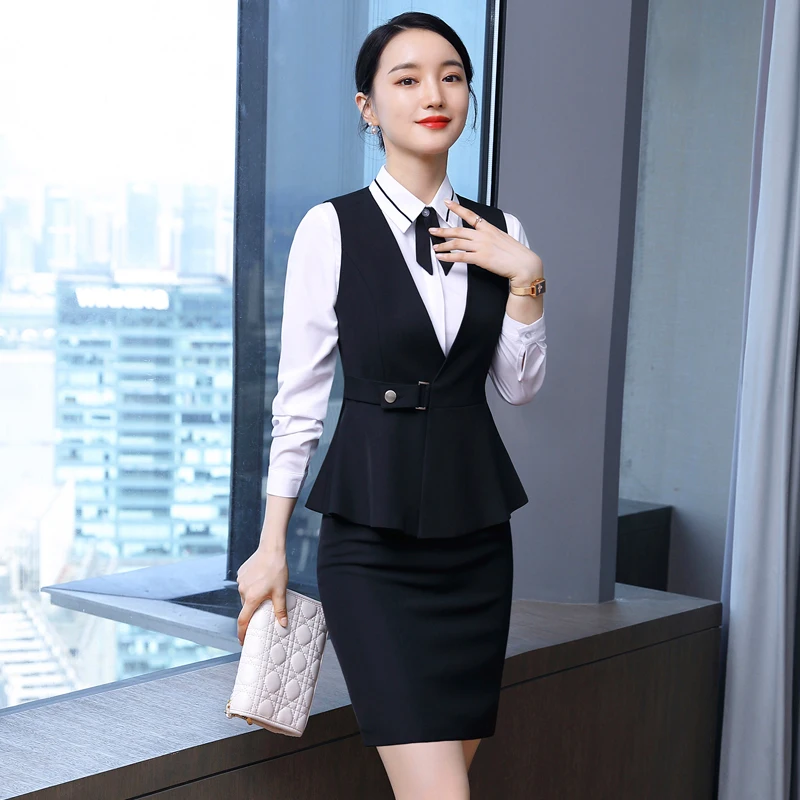 Naviu High Qualitty Fashion 2022 Women Suit Two Pieces Set Vest and Skirt Formal Uniform Office Wear