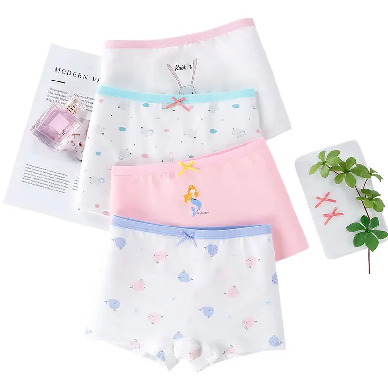 4pcs/lot Children Underwear for Kids Girls Pink Panties Lovely Cat Underpants Cotton Breathable Boxers Shorts Teenagel Clothes