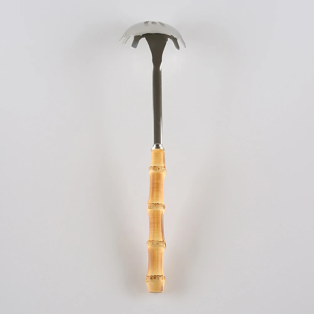 Kitchen Cooking Stainless Steel Bamboo Root Wood Handle Noodle Slotted Strainer Ladle Skimmer Spoon Fork Spaghetti Pasta Server