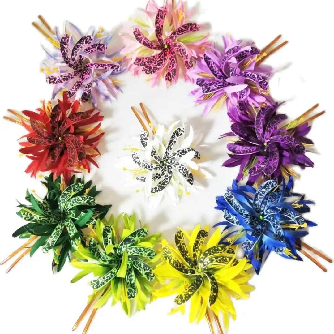 MIXED COLOR Free Shipping 50pcs/Lot HC00069 10Color Foam Tiare Hair Stick W Velvet Spide LilyLeaves Hawaii Tropical Hula