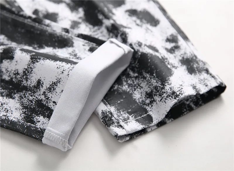 Fall Men's Pants Slim Jeans Trendy Nightclub Straight Pants Black and White Spot Decorative Printing Casual Jean