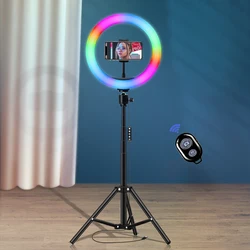 10inch RGB LED Ring Light Phone holder with Stand Flash Rainbow Color Selfie Vlogging YouTube Live Studio Accessories Fill Light