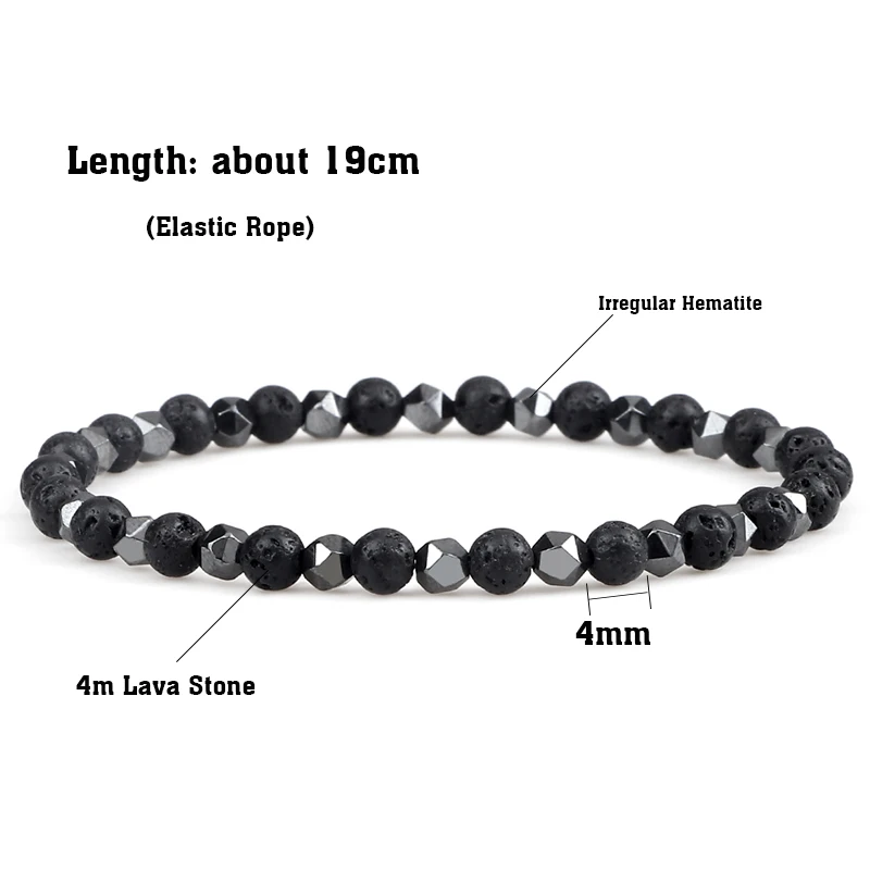 4mm Beads Bracelet Irregular Hematite Men Handmade Stretch Jewelry Black Lava Stone Charms Bracelets For Women Friendship Gifts