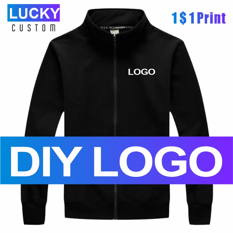 Men\'s Thin Long Sleeve Jacket Stand Collar Solid Color Zipper Top Mass Customization Printed Embroidery LOGO4XL