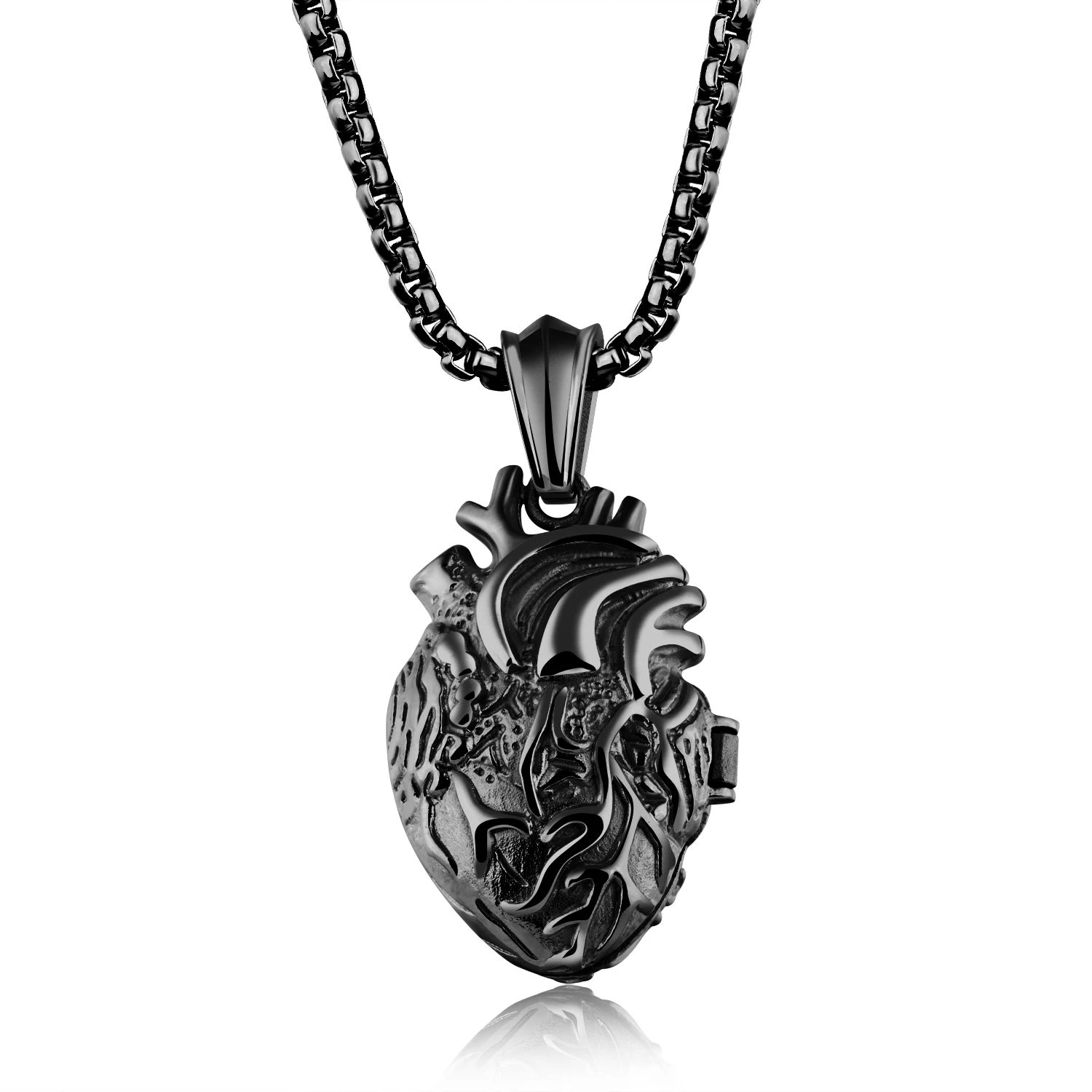 

(23mm*35mm) Open Anatomical Organ Heart Pendant Necklace for Men Stainless Steel Urn for Memorial Locket Necklace Chain 21.6 in