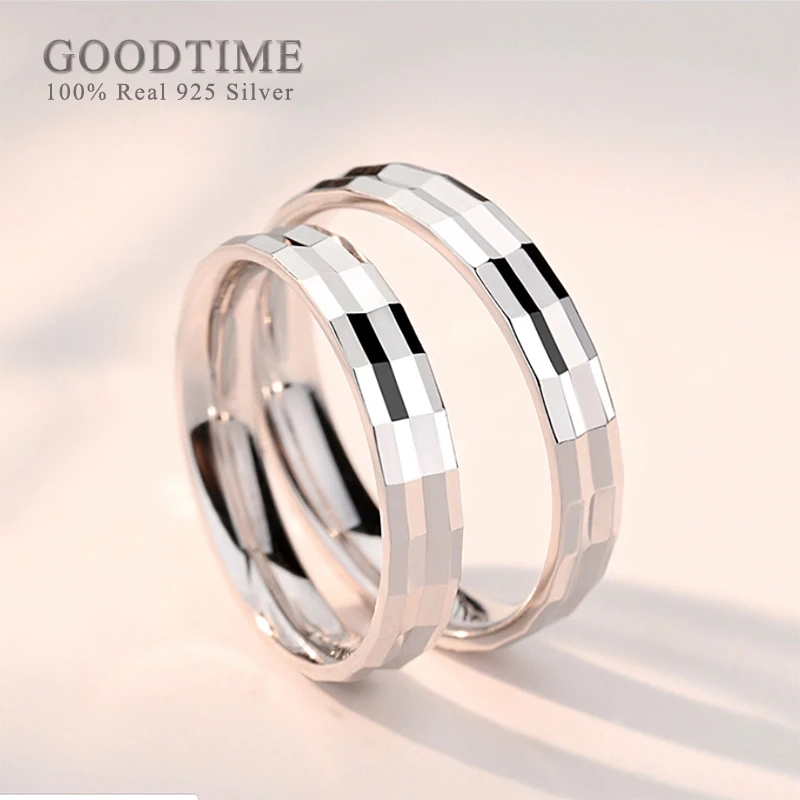 Fashion Pure 100% 925 Sterling Silver Rings For Wedding Bride Shiny Mirror Band Jewelry Lovers Gift For Woman Man Couple