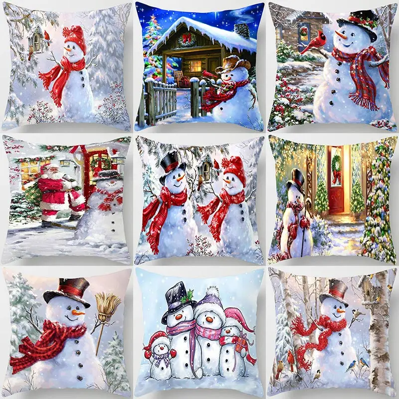 1Pcs Red Christmas Snowman Tree Pattern 45*45cm Polyester Cushion Cover Decorative Sofa Home Car Throw Decor Pillowcover 41008